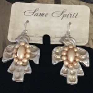SAME SPIRIT CLAY EARRINGS, PHOENIX, TARNISHED SILVER, 2"